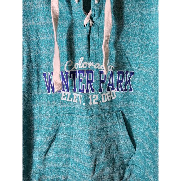 WINTER PARK COLORADO Turquoise Blue Active Thick Tie Pullover Hoodie SZ L - Picture 4 of 10